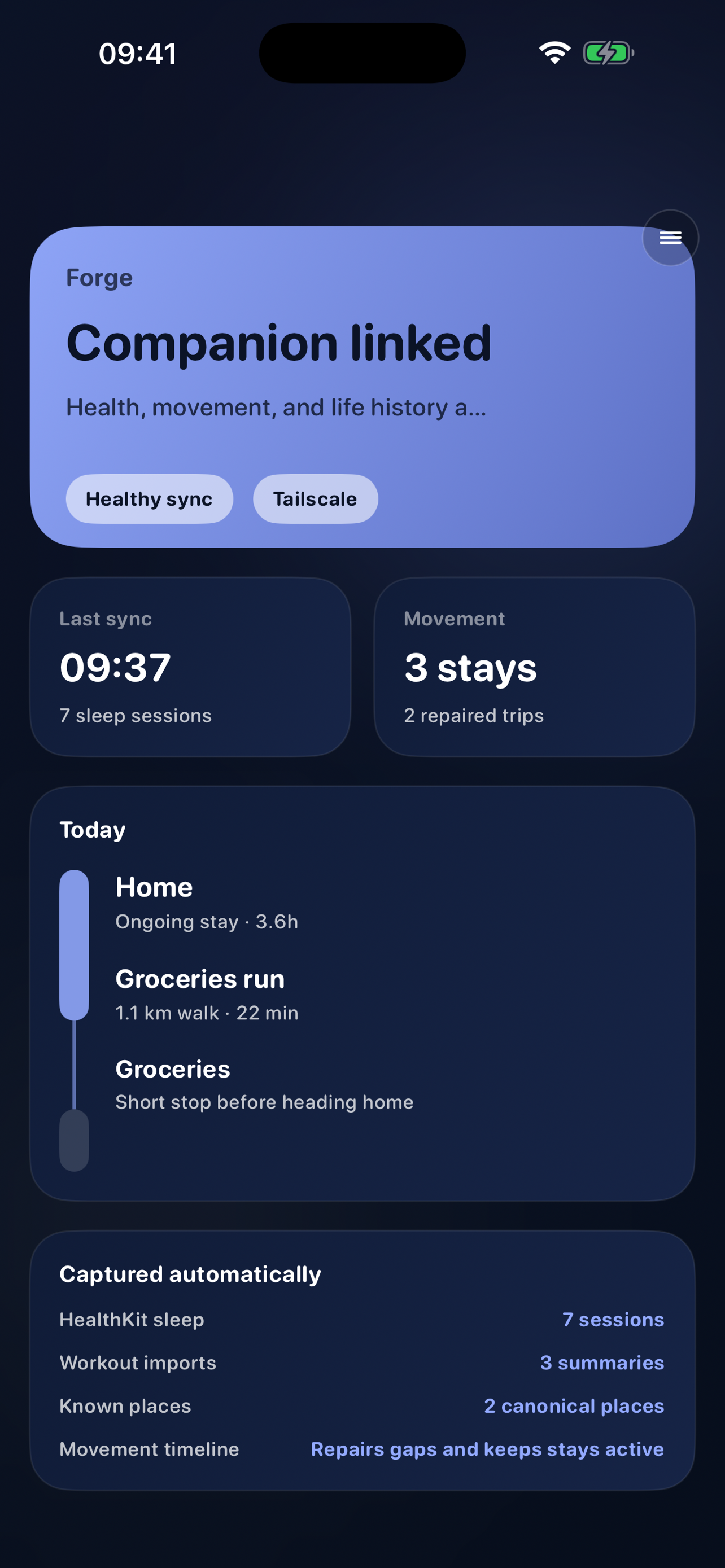 Forge Companion paired home screen in portrait.